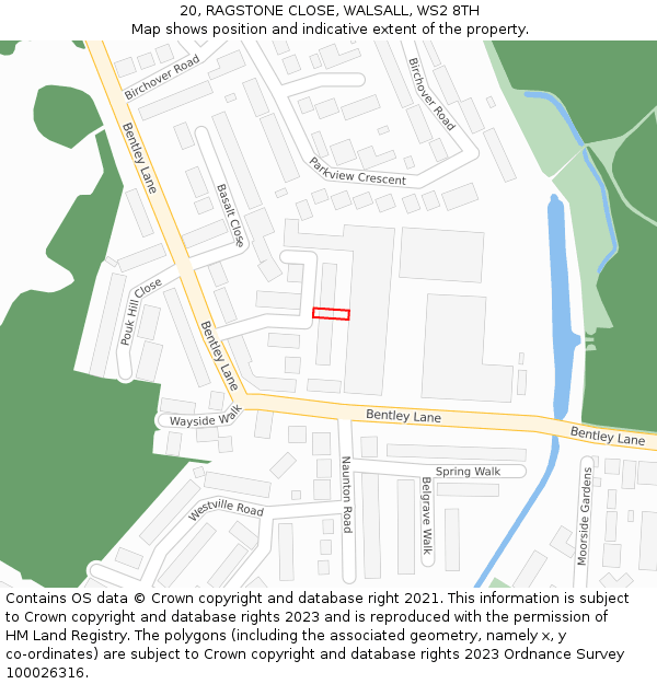 20, RAGSTONE CLOSE, WALSALL, WS2 8TH: Location map and indicative extent of plot