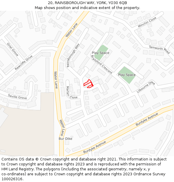 20, RAINSBOROUGH WAY, YORK, YO30 6QB: Location map and indicative extent of plot