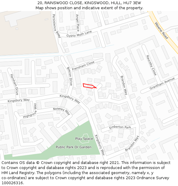 20, RAINSWOOD CLOSE, KINGSWOOD, HULL, HU7 3EW: Location map and indicative extent of plot