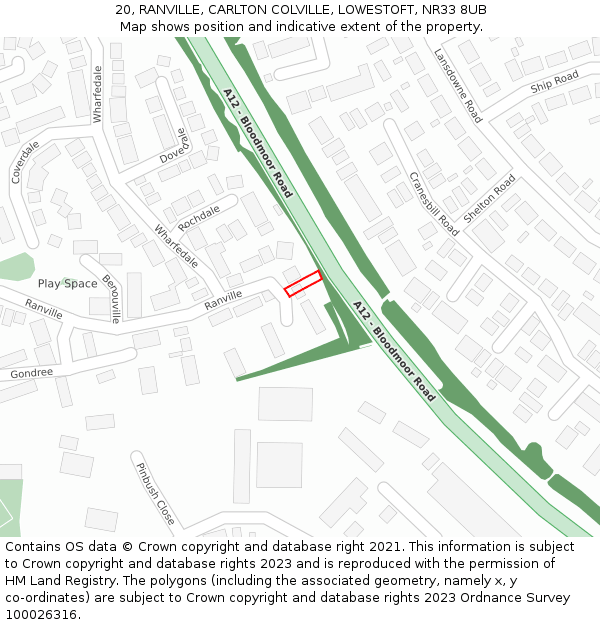 20, RANVILLE, CARLTON COLVILLE, LOWESTOFT, NR33 8UB: Location map and indicative extent of plot