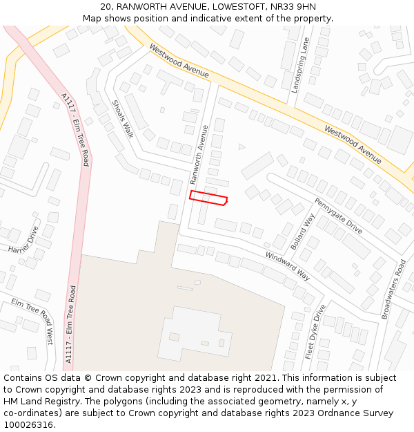 20, RANWORTH AVENUE, LOWESTOFT, NR33 9HN: Location map and indicative extent of plot