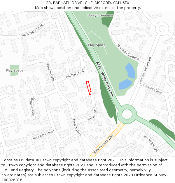 20, RAPHAEL DRIVE, CHELMSFORD, CM1 6FX: Location map and indicative extent of plot