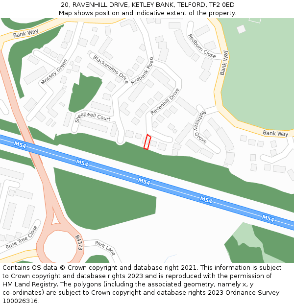 20, RAVENHILL DRIVE, KETLEY BANK, TELFORD, TF2 0ED: Location map and indicative extent of plot