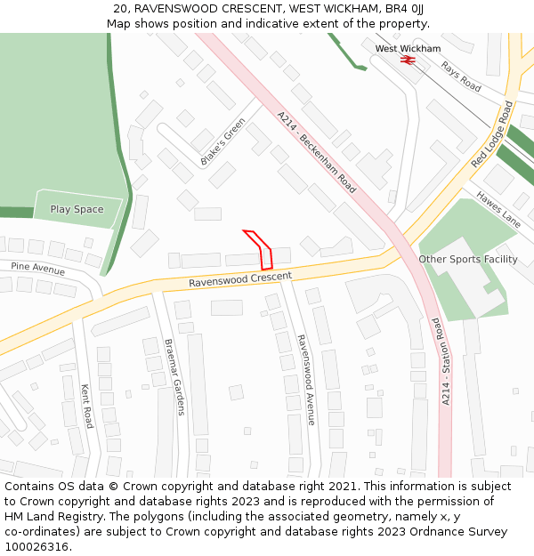 20, RAVENSWOOD CRESCENT, WEST WICKHAM, BR4 0JJ: Location map and indicative extent of plot