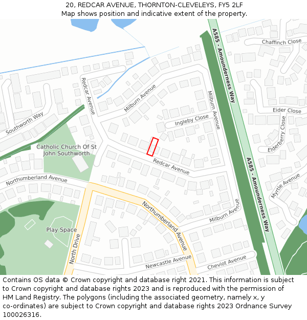 20, REDCAR AVENUE, THORNTON-CLEVELEYS, FY5 2LF: Location map and indicative extent of plot