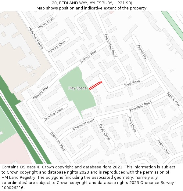 20, REDLAND WAY, AYLESBURY, HP21 9RJ: Location map and indicative extent of plot