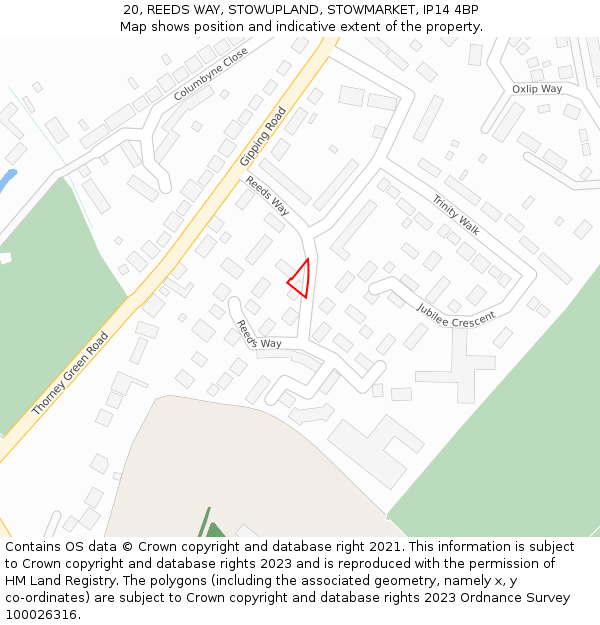 20, REEDS WAY, STOWUPLAND, STOWMARKET, IP14 4BP: Location map and indicative extent of plot