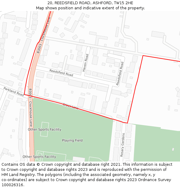 20, REEDSFIELD ROAD, ASHFORD, TW15 2HE: Location map and indicative extent of plot