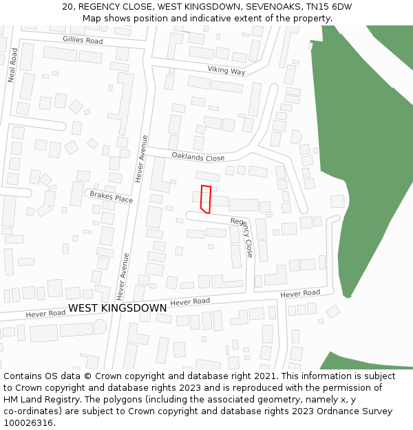 20, REGENCY CLOSE, WEST KINGSDOWN, SEVENOAKS, TN15 6DW: Location map and indicative extent of plot