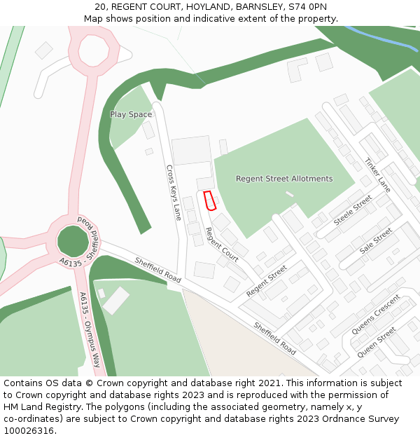 20, REGENT COURT, HOYLAND, BARNSLEY, S74 0PN: Location map and indicative extent of plot