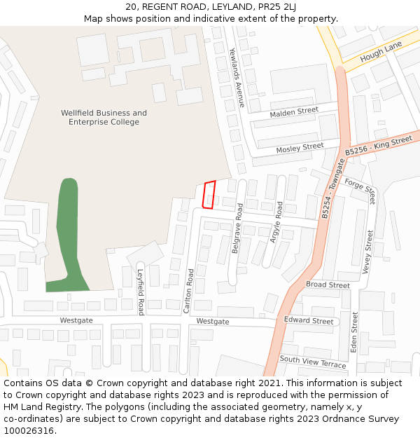 20, REGENT ROAD, LEYLAND, PR25 2LJ: Location map and indicative extent of plot