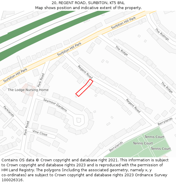 20, REGENT ROAD, SURBITON, KT5 8NL: Location map and indicative extent of plot