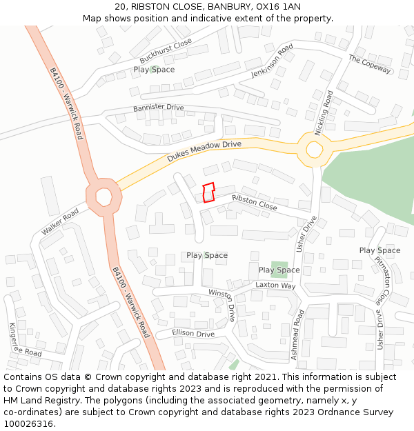 20, RIBSTON CLOSE, BANBURY, OX16 1AN: Location map and indicative extent of plot