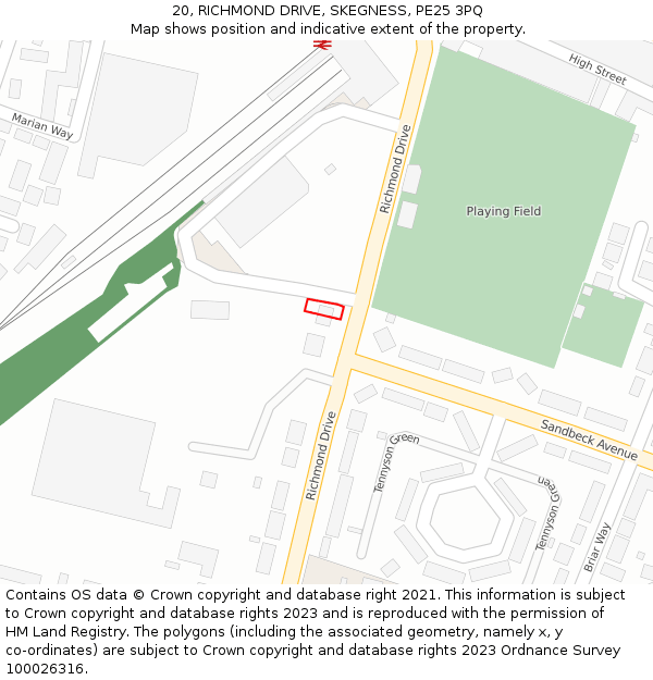 20, RICHMOND DRIVE, SKEGNESS, PE25 3PQ: Location map and indicative extent of plot