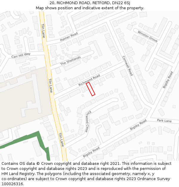 20, RICHMOND ROAD, RETFORD, DN22 6SJ: Location map and indicative extent of plot