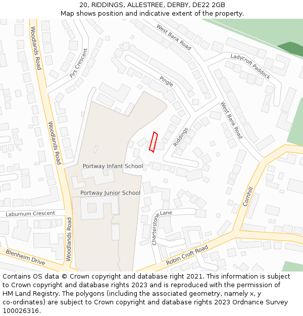 20, RIDDINGS, ALLESTREE, DERBY, DE22 2GB: Location map and indicative extent of plot
