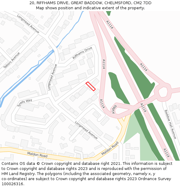 20, RIFFHAMS DRIVE, GREAT BADDOW, CHELMSFORD, CM2 7DD: Location map and indicative extent of plot