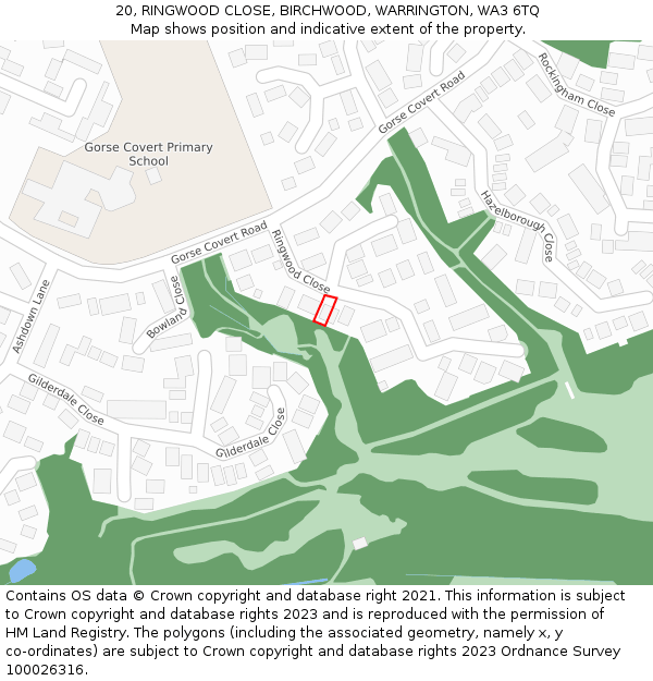 20, RINGWOOD CLOSE, BIRCHWOOD, WARRINGTON, WA3 6TQ: Location map and indicative extent of plot