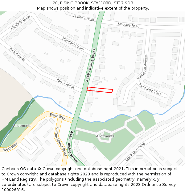 20, RISING BROOK, STAFFORD, ST17 9DB: Location map and indicative extent of plot