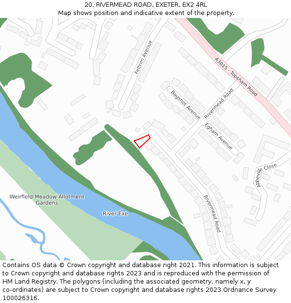 20, RIVERMEAD ROAD, EXETER, EX2 4RL: Location map and indicative extent of plot