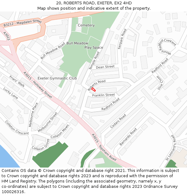 20, ROBERTS ROAD, EXETER, EX2 4HD: Location map and indicative extent of plot