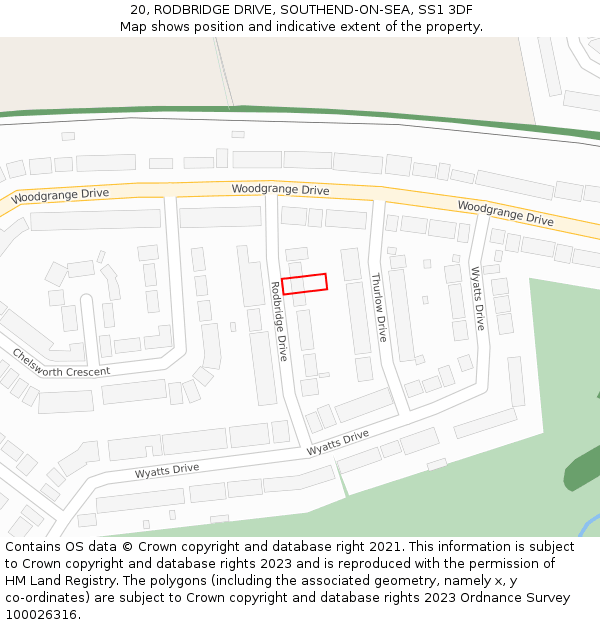 20, RODBRIDGE DRIVE, SOUTHEND-ON-SEA, SS1 3DF: Location map and indicative extent of plot