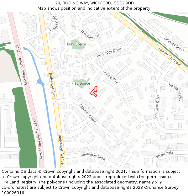20, RODING WAY, WICKFORD, SS12 9BB: Location map and indicative extent of plot