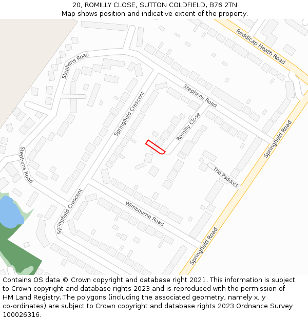20, ROMILLY CLOSE, SUTTON COLDFIELD, B76 2TN: Location map and indicative extent of plot