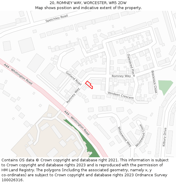 20, ROMNEY WAY, WORCESTER, WR5 2DW: Location map and indicative extent of plot