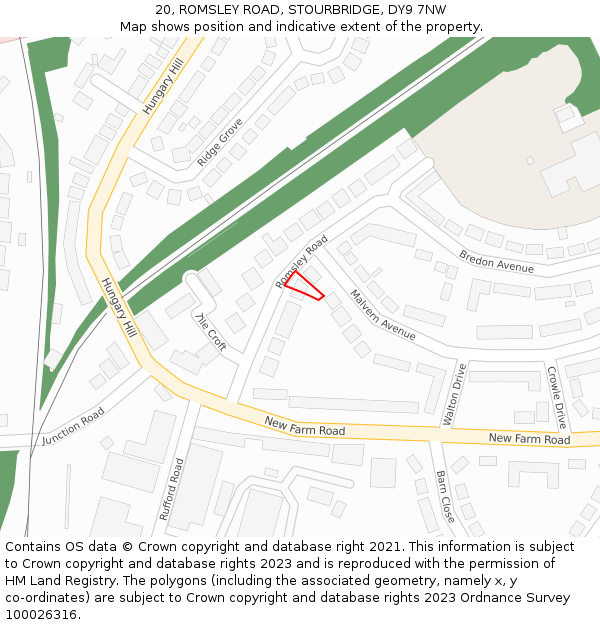 20, ROMSLEY ROAD, STOURBRIDGE, DY9 7NW: Location map and indicative extent of plot