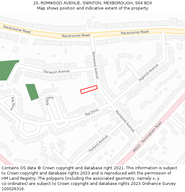 20, ROMWOOD AVENUE, SWINTON, MEXBOROUGH, S64 8DX: Location map and indicative extent of plot