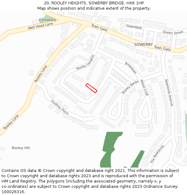 20, ROOLEY HEIGHTS, SOWERBY BRIDGE, HX6 1HP: Location map and indicative extent of plot