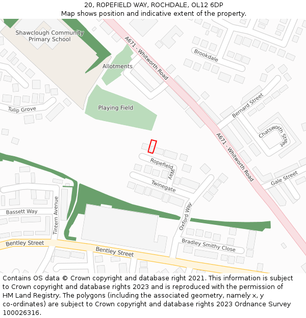20, ROPEFIELD WAY, ROCHDALE, OL12 6DP: Location map and indicative extent of plot