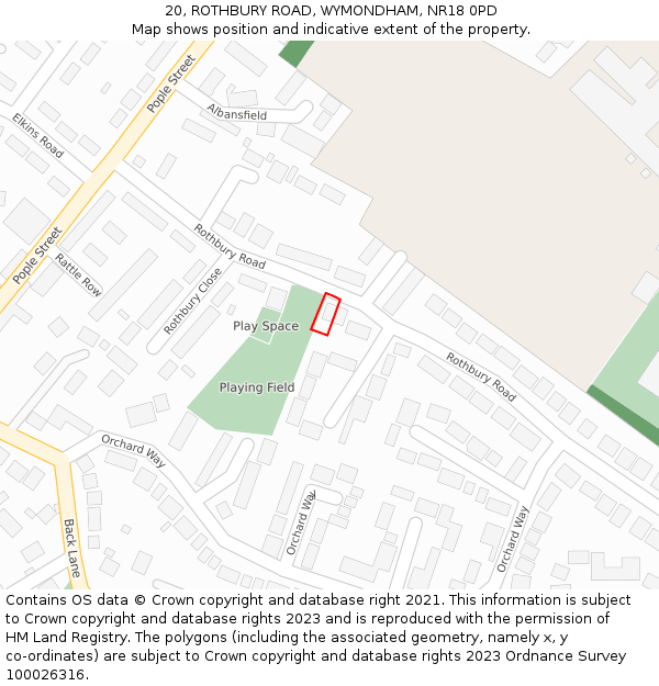 20, ROTHBURY ROAD, WYMONDHAM, NR18 0PD: Location map and indicative extent of plot