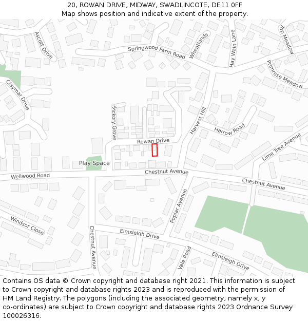 20, ROWAN DRIVE, MIDWAY, SWADLINCOTE, DE11 0FF: Location map and indicative extent of plot