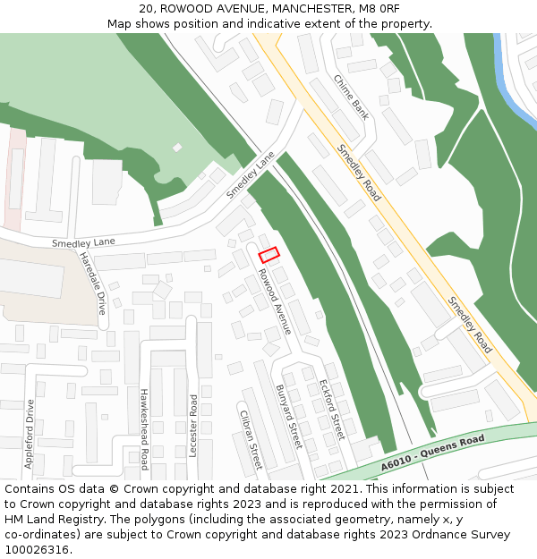20, ROWOOD AVENUE, MANCHESTER, M8 0RF: Location map and indicative extent of plot