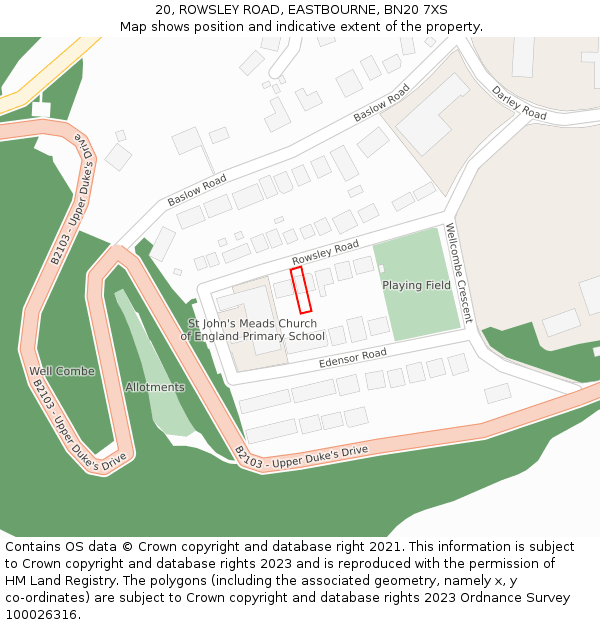 20, ROWSLEY ROAD, EASTBOURNE, BN20 7XS: Location map and indicative extent of plot