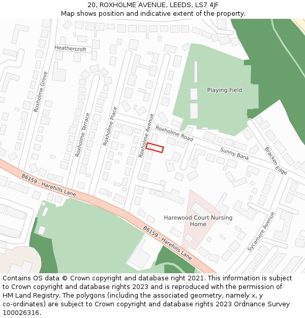 20, ROXHOLME AVENUE, LEEDS, LS7 4JF: Location map and indicative extent of plot