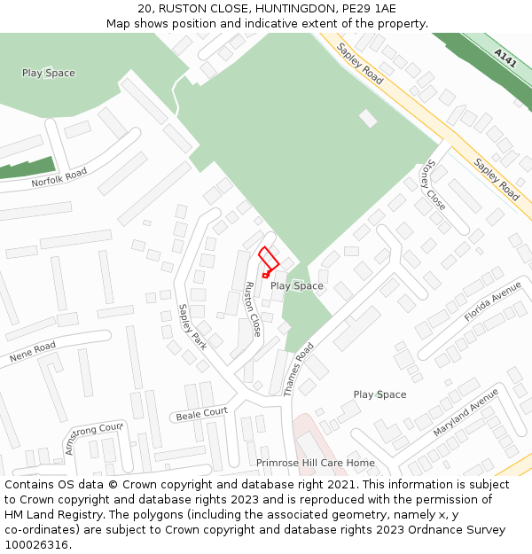 20, RUSTON CLOSE, HUNTINGDON, PE29 1AE: Location map and indicative extent of plot