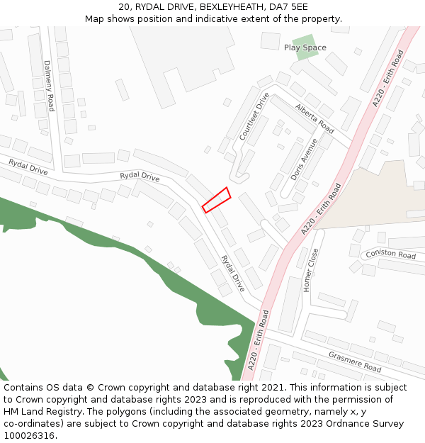 20, RYDAL DRIVE, BEXLEYHEATH, DA7 5EE: Location map and indicative extent of plot