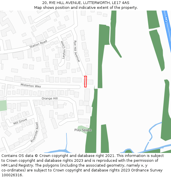 20, RYE HILL AVENUE, LUTTERWORTH, LE17 4AS: Location map and indicative extent of plot