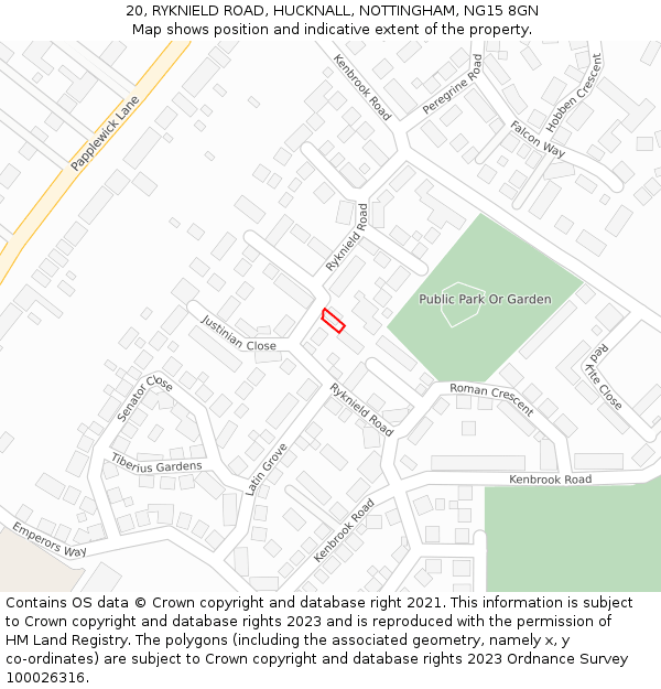 20, RYKNIELD ROAD, HUCKNALL, NOTTINGHAM, NG15 8GN: Location map and indicative extent of plot