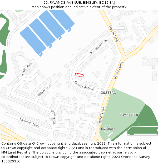 20, RYLANDS AVENUE, BINGLEY, BD16 3NJ: Location map and indicative extent of plot