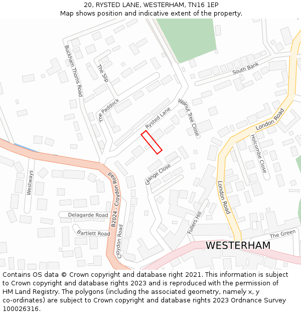 20, RYSTED LANE, WESTERHAM, TN16 1EP: Location map and indicative extent of plot