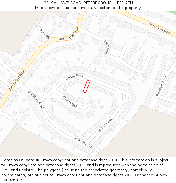 20, SALLOWS ROAD, PETERBOROUGH, PE1 4EU: Location map and indicative extent of plot