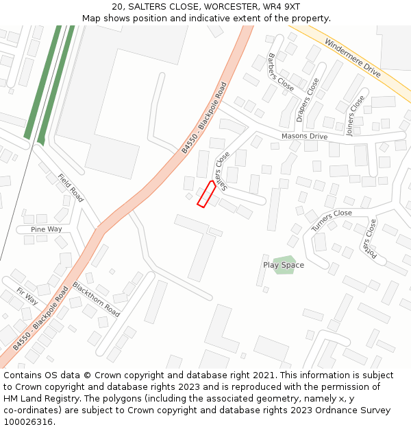 20, SALTERS CLOSE, WORCESTER, WR4 9XT: Location map and indicative extent of plot