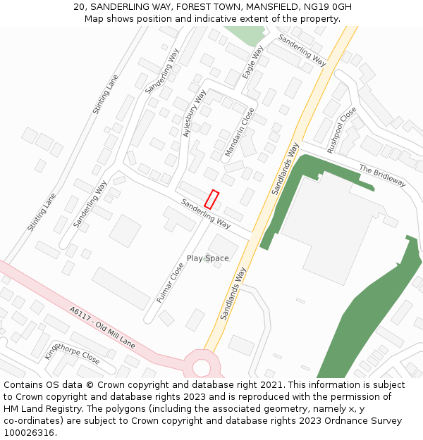 20, SANDERLING WAY, FOREST TOWN, MANSFIELD, NG19 0GH: Location map and indicative extent of plot