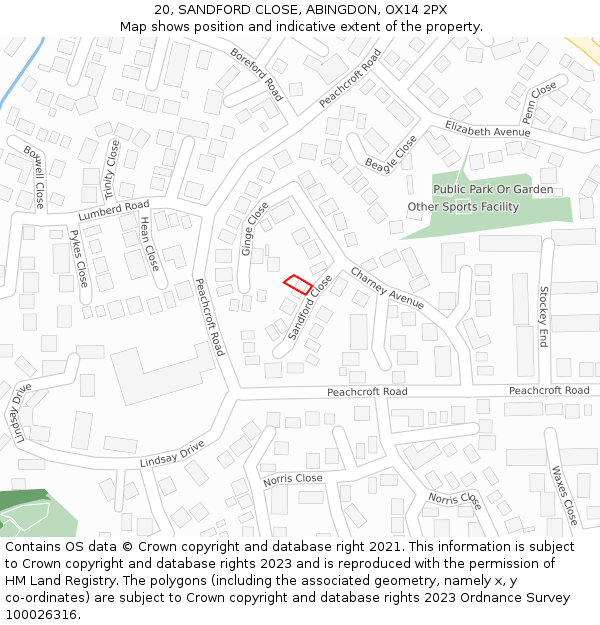 20, SANDFORD CLOSE, ABINGDON, OX14 2PX: Location map and indicative extent of plot