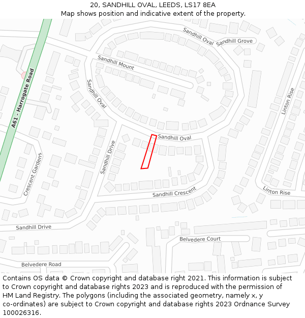 20, SANDHILL OVAL, LEEDS, LS17 8EA: Location map and indicative extent of plot
