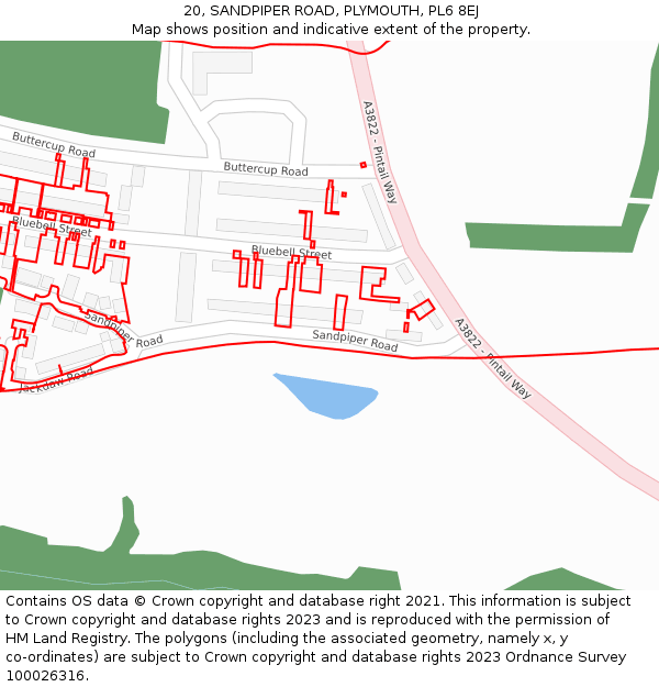 20, SANDPIPER ROAD, PLYMOUTH, PL6 8EJ: Location map and indicative extent of plot